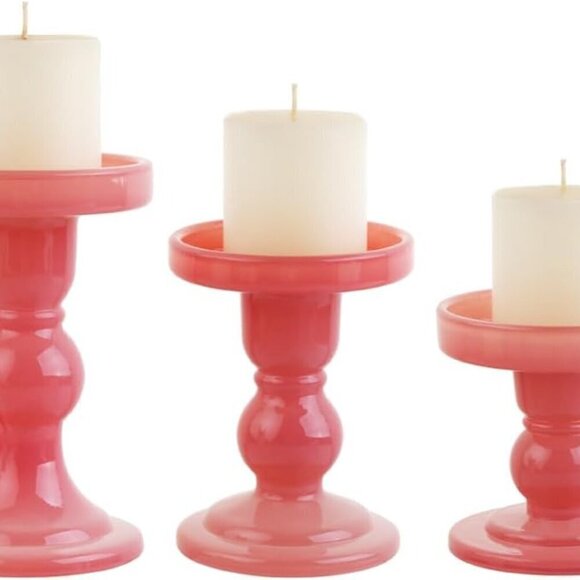 3-Piece Set of Glass Candlestick, Crystal Candlestick Holder (PINK) / Brand new - Picture 5 of 7